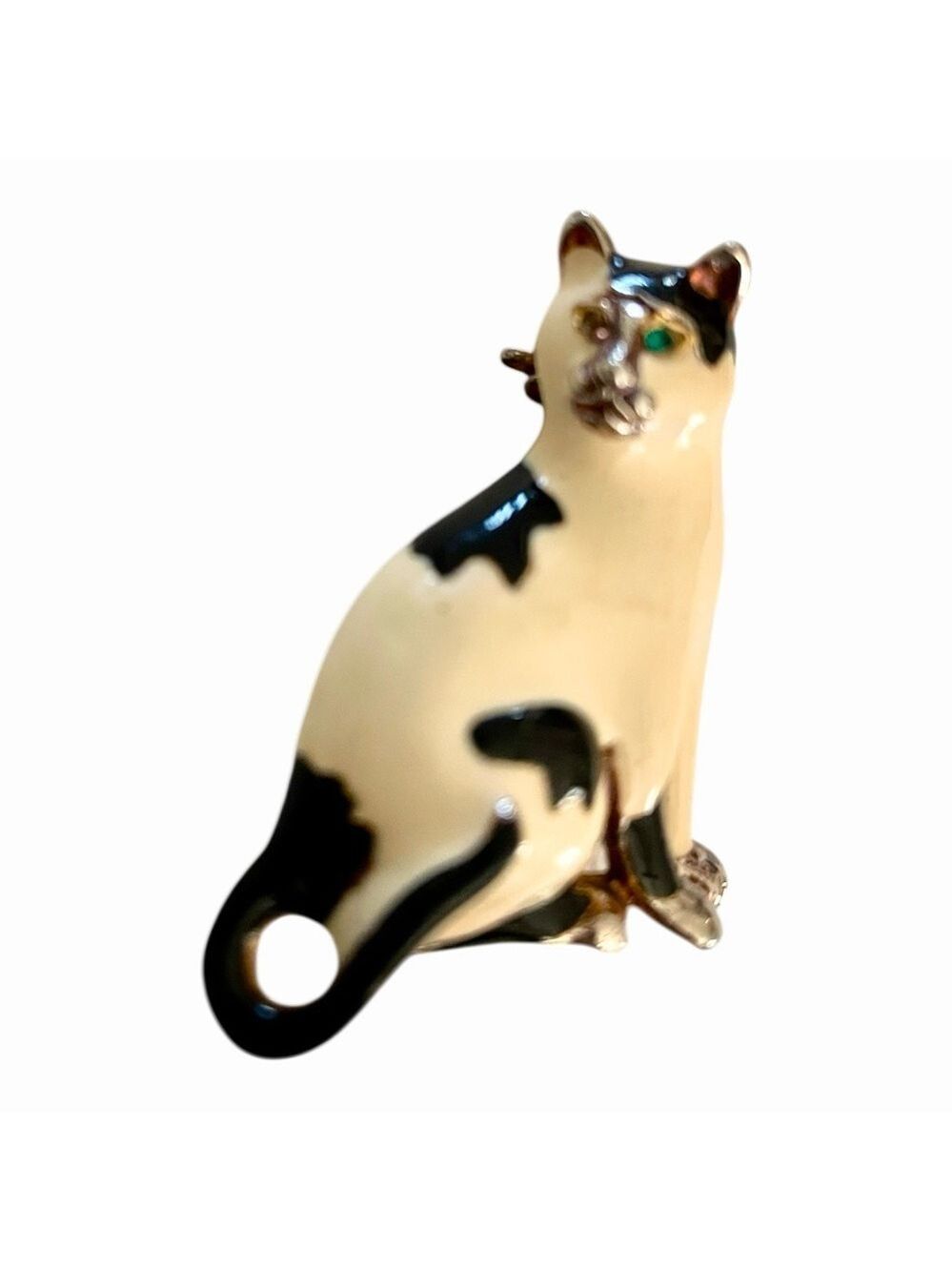 Vintage Tuxedo Cat Brooch, Enameled, Collectible, Black and Off-White.